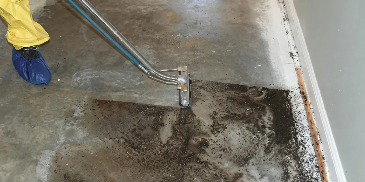 sewage removal technicians extracting contaminated wastewater from a residential floor in San Jose, CA